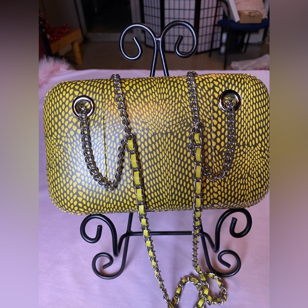 BCBG MaxAzria Chloe Sunflower Snakeprint Box Purse - Picture 9 of 13